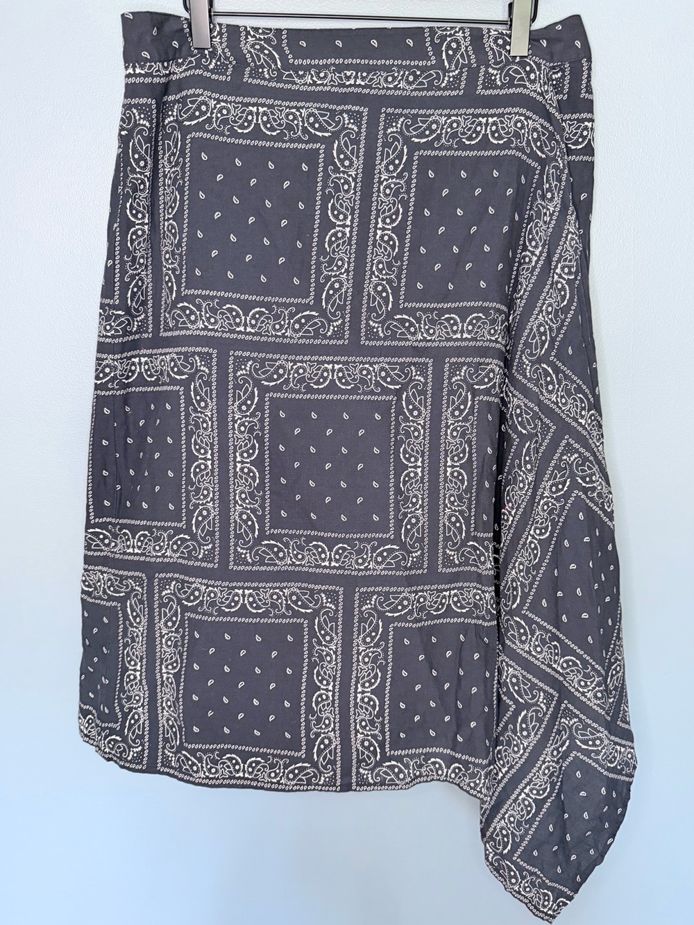 Sundance Navy Bandana-Print Faux Wrap Asymmetrical Skirt Western Boho | Size XL